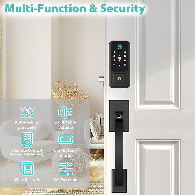 CINOP Smart Locks for Front Door with Handle Set, App Control, WiFi Front Door Lock Touchscreen keypad, Keyless Entry Door Lock Fingerprint Deadbolt, Auto Lock (Black)