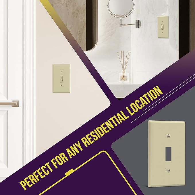 ENERLITES Toggle Light Switch Wall Plate, Size 1-Gang 4.50" x 2.76", Unbreakable Polycarbonate Thermoplastic, 8811-I, Ivory
