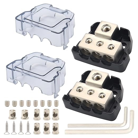3Way Power Distribution Block 0 GA/ 4 GA in 4 Gauge/8 Gauge Wire Out Ground Blocks 2PCS