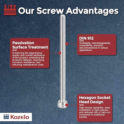 Kozelo 10pcs Socket Head Cap Screws - [M4-0.7 x 65mm] 304 Stainless Steel Allen Socket Drive for Electrical Motor 3D Printing Fan Engine Replacement Use, Silver