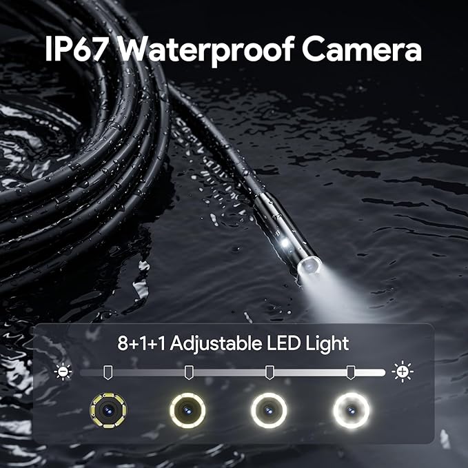 DEPSTECH Inspection Endoscope Camera with Lights: 1080P Triple Lens Snake Camera with 5" Screen and 16.5FT Flexible Cable, Waterproof Industrial Borescope Tool for Auto, Wall, Sewer, Pipe, Mechanics