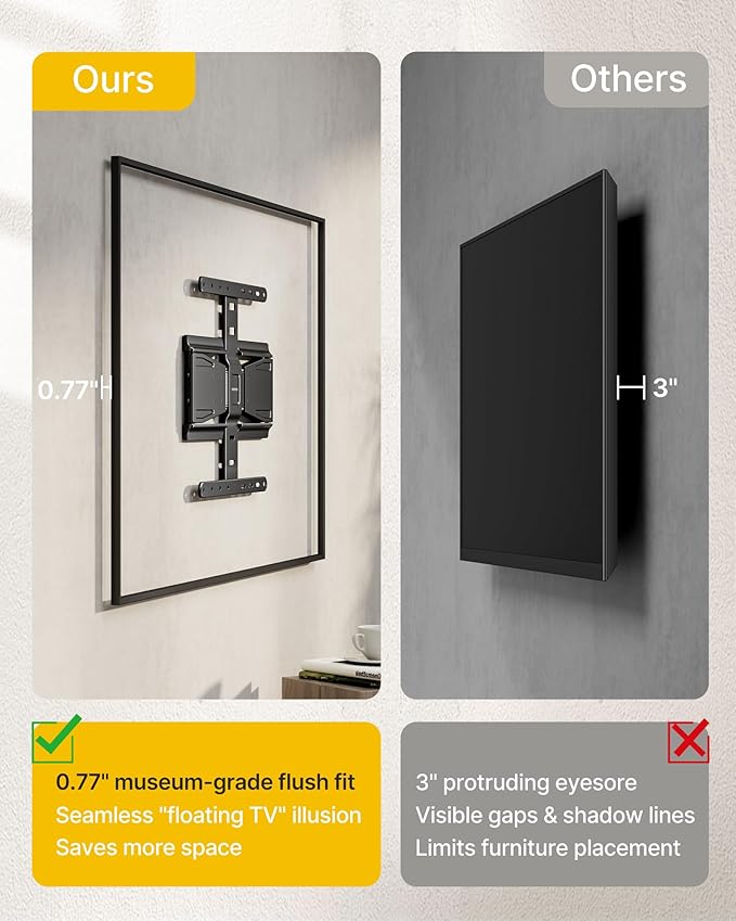 monTEK 0.77" Ultra Slim TV Wall Mount for 37-75 Inch TVs, Thin Low Profile Full Motion TV Wall Mount with Articulating Dual Arms, 4X Weight Tested, Max VESA 400x400mm, Fits 16/18" Studs
