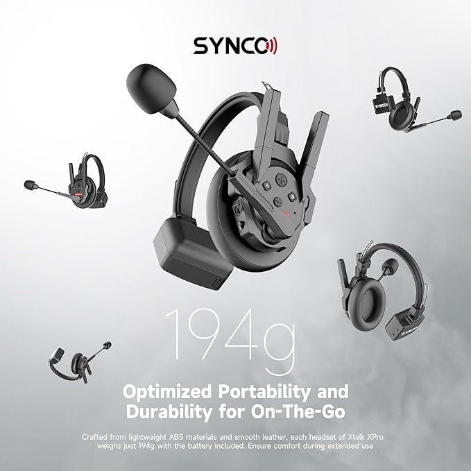 SYNCO XTALK XPro2 Wireless Intercom Headset System, 2.4 GHz 1640FT/500M Full Duplex for 2 Persons Communication with Noise Cancellation for Live Show Stage Performance Movie Shoot