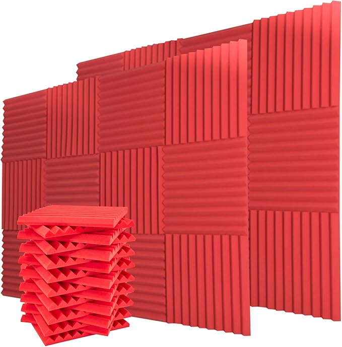 Saiqiang Acoustic Foam Panels 24 Pack 1 x 12x 12 Inches Soundproof Wall Panels Acoustic Foam Sound Panels Noise Reducing Soundproofing Dampening Red Acoustic Panels Fire Resistant