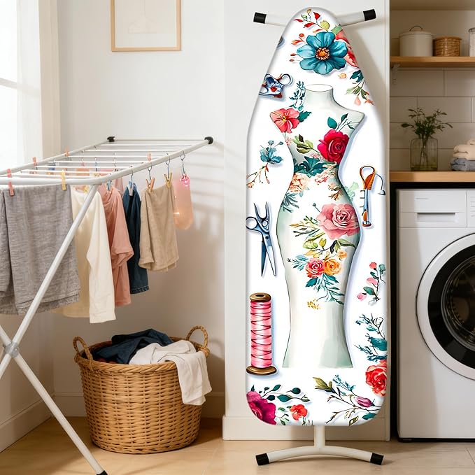 Nuxovilar Ironing Board Cover Needle Cotton 15x54 Inches | Ironing Board Cover and Pad Floral Dress Form Needle Cotton for Craft Room, Laundry Area, Home