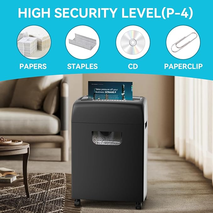Paper Shredder,18-Sheet High Security Level P-4 Heavy Duty Paper/Card Shredder for Home Office Black Ultra-Quiet Use Essential
