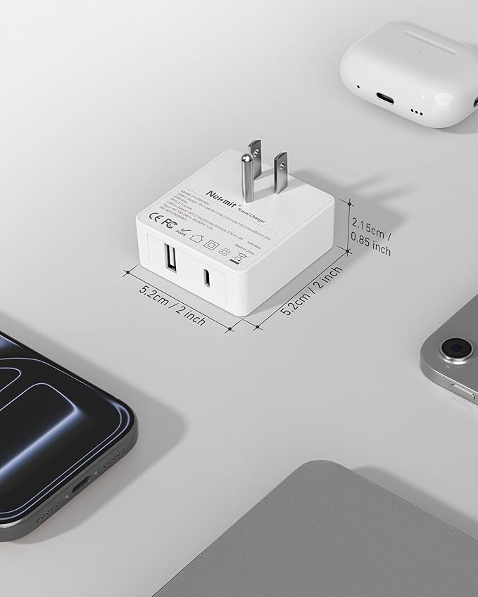 Nekmit Flat USB C Wall Charger, 45W Dual Port PPS Fast USB Charger Block, Slim USB C Wall Plug for iPhone 17/16 and More Series, MacBook Air, iPad