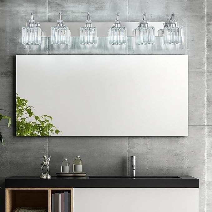 BBLLWJ 6 Light Bathroom Vanity Light Modern Chrome Vanity Light Fixtures Bathroom Light Fixtures Over Mirror Crystal Vanity Lighting Fixtures