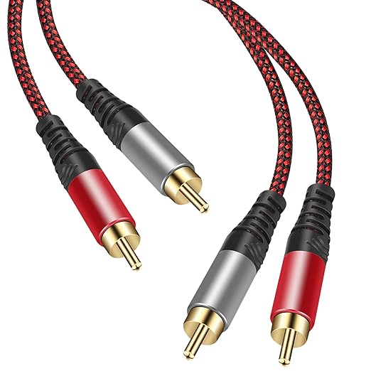 Tiierzon RCA Cable 12Ft,2Rca Male to 2-RCA Male Audio Stereo Subwoofer Cable [Hi-Fi Sound] Nylon-Braided Auxiliary Audio Cord for Home Theater, HDTV, Amplifiers, Hi-Fi Systems,Speakers and etc (12Ft)