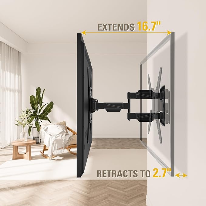 Mounting Dream TV Wall Mount for Most 26-55" TVs , Television Mount Full Motion with Swivel Articulating Arm , Center Design Wall Mount Bracket , up to VESA 400x400mm and 77 lbs Loading MD2418-MX