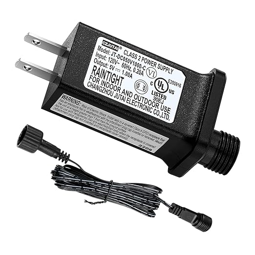 5V1A Class 2 Power Supply Replacement Model JT-DC050V1000-C LED Transformer IP44 LED Light Controller Low Voltage Transformer for Christmas String Light Inflatable Device (5V5W 1PC)