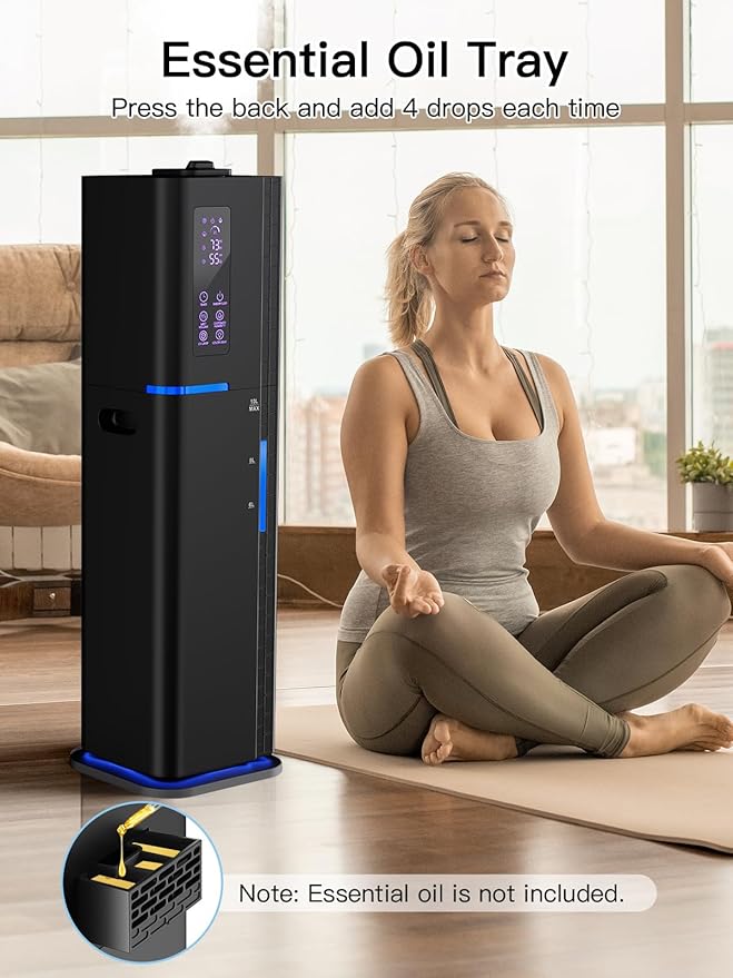 Zeova 10L/2.64Gal Humidifier, Top Fill Quiet Ultrasonic Cool Mist Humidifiers for Bedroom, Covers 550ft², 60H Runtime, 24H Timer, 3 Mist Modes Humidifier Large Room, Home, Office, Plants, Black
