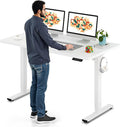 SANODESK Electric Standing Desk 55 x 28 Inches Whole-Piece Desktop Height Adjustable Stand Up Desk w/6-Button Controller Ergonomic Computer Desk for Home Office, White Frame + White Tabletop