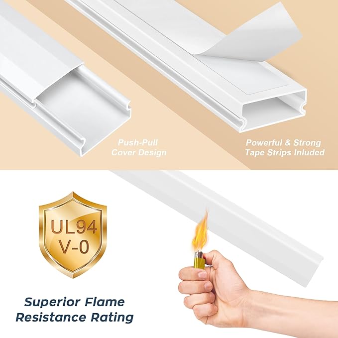 YCLYC 110in Cord Covers for Wires on Wall Kit, Large Cord Hider Wall Kit, Wire Covers for 3-4 Cords on Wall, White TV Cable Hider Cable Raceway, Simple Setup Wire Hider, W1.2 X H0.6in