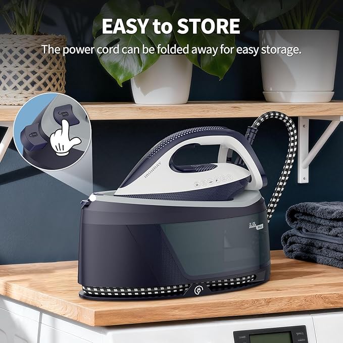 IRONDAY Steam Iron for Clothes,1500W Professional Steam Station,67.62oz Water Tank,Auto Shutoff,Self-Clean,ECO Mode, Iron Steamer with Ceramic Soleplate for Various Fabrics, Lock For Easy Carry