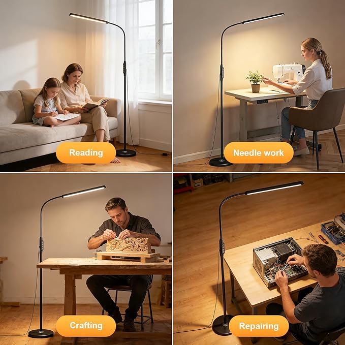 dujunlinghang Bright LED Eye-Protecting Reading Floor Lamps Touch and Remote Dimming 3000-6000k, Tattoo Craft Drawing Makeup Adjustable Gooseneck Standing Light,Living Room Chair Sofa Bedroom Office