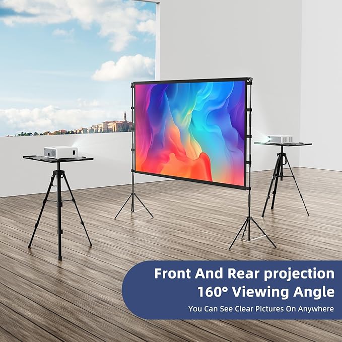 Projector Screen Outdoor, Vamvo Projector Screen with Stand Portable 80" Foldable ProjectorScreen, 10 Feet Indoor Movie-Screen with Carrying Bag for Home Theater Backyard Movie Night