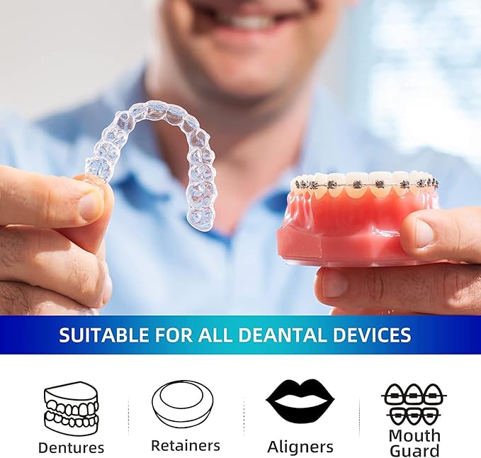 Y-Kelin Retainer and Denture Cleaner 120 Tablets for 4 Months Removes Stains Plaque Odors for Dentures Retainers Mouth Guard and Removable Dental Appliances (120 PCS, Mint)