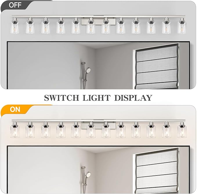 DIKAIDA Brushed Nickel Bathroom Vanity Light, 12 Light Brushed Nickel Bathroom Lighting fixtures Over Mirror, Brushed Nickel Bathroom Vanity Lights Wall Lighting for Mirror Bedroom, Living Room