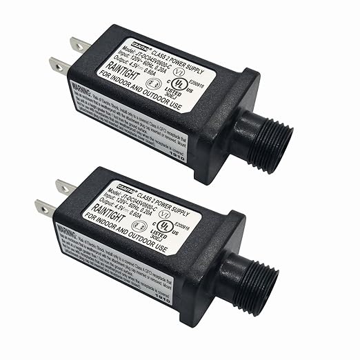 4.5V LED Controller LED Transformer Class 2 Power Supply, IP44 Waterproof Low Voltage Transformer US Plug for Christmas Light, String Light (4.5V 0.6A 2Packs)