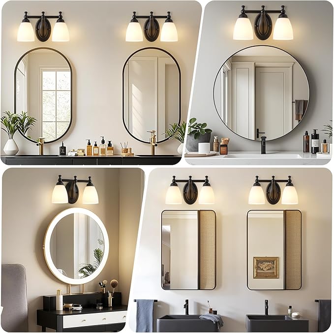 EJIAXIN 2 Lights Bathroom Vanity Light, Black Bath Vanity Light Modern Bathroom Vanity Lights Vintage Style for Living Room Cabinet Bedroom About Mirror