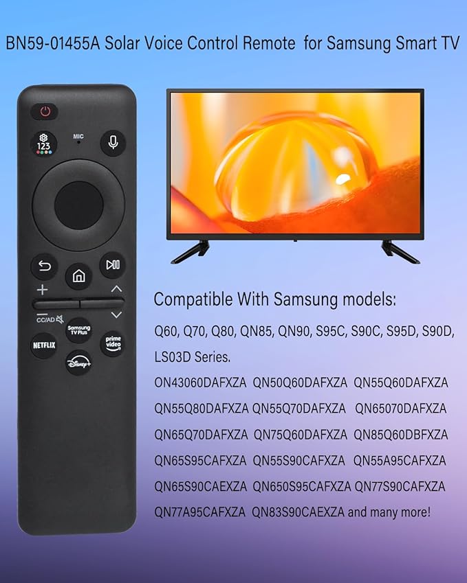 BN59-01455A Voice Solar Remote Control Replacement for Samsung Smart TV Remote Control - with Bluetooth and C-Type Charging, for Samsung NEO QLED, Crystal UHD, OLED 4K TV - Black