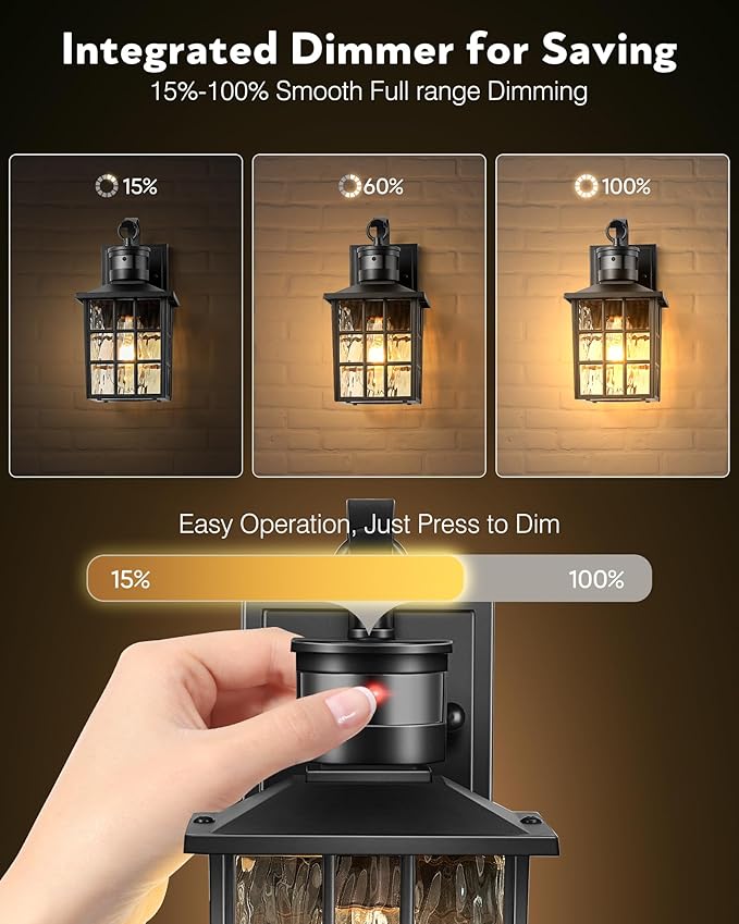 VIANIS Outdoor Wall Lights for House, 2 Pack Black Motion Sensor Porch Lanterns Wall Sconce, Modern Exterior Garage Light Fixtures Wall Mount, Waterproof Front Door Lights with Tempered Ripple Glass