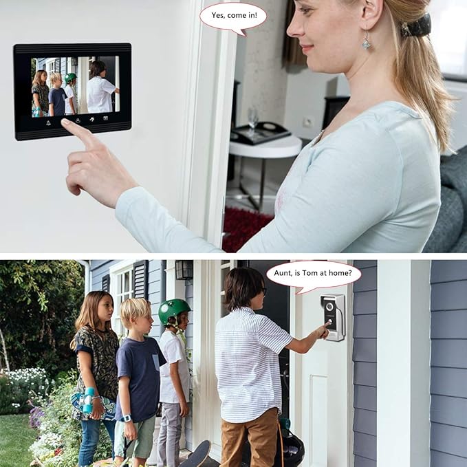 AMOCAM Video Intercom System, 7 Inches Monitor Wired Video Door Phone Doorbell Kits, Indoor Outdoor IR Camera Support Unlock, Monitoring, Dual-Way Intercom for Villa House Office Apartment