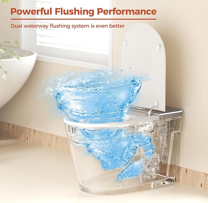 BAYTINA Smart Toilet, One Piece Toilet with Bidet Built in, Modern Tankless Toilet with Heated Toilet Seat, Bidet Warm Water, Dryer, Auto Toilet Flushing, Foot Sensor Operation