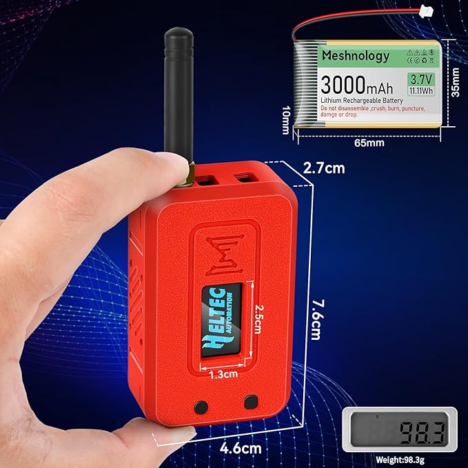 Meshnology 2 Set ESP32 LoRa V3 Module Board with 915 MHz Antenna + 3000mAh Battery + Protect Case - with WiFi Blue Tooth SX1262 CP2102 0.96” OLED Display Type C for Ar duino Meshtastic IOT (N35, Red)