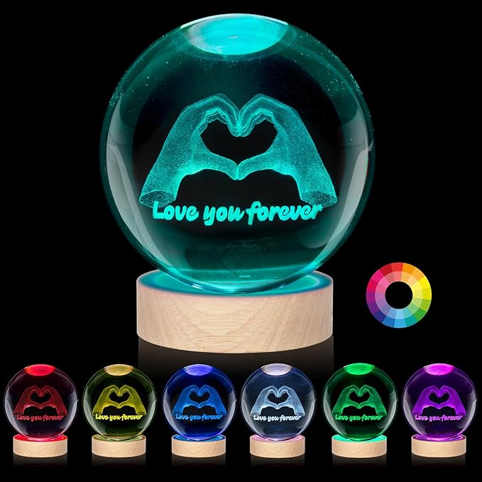 Kopesmsy 3D TayTay Gifts, Cute 3.15-inch Hands Heart Shaped Crystal Ball Night Light with Wood Base, Night Light Room Decor, Birthday Anniversary Christmas Gift for Fans, Music Song Lover