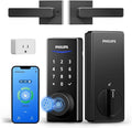 Philips WiFi Smart Lock with Handle, Fingerprint Keyless Entry Door Lock with WiFi Bridge, Smart Locks for Front Door with Handle Set, APP Remote Control, Voice Control, Auto-Lock, Matte Black