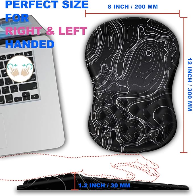 KUOSGM Ergonomic Mouse Pad with Massage Dot, Comfortable Computer Mouse Pad for Laptop, Wrist Rest Pain Relief, Non-Slip PU Base, Black, 12 x 8 in