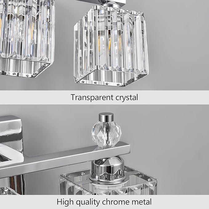 FDPBY Vanity Lights 4-Light Modern Crystal Vanity Light Chrome Bathroom Light Fixtures Over Mirror Crystal Bathroom Vanity Lighting Fixtures