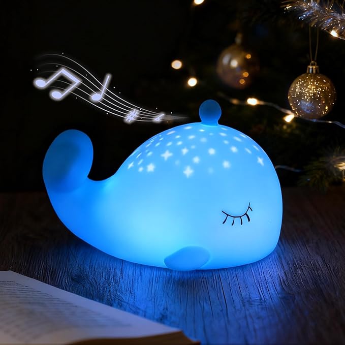 LEDHOLYT Cute Night Light Gifts for Kids, 7 Colors Blue Whale Toys Cute Lamp,Soft Silicone Baby Night Light,Silicone Whale Rechargeable Nightlight for Kid Kawaii Room Decor