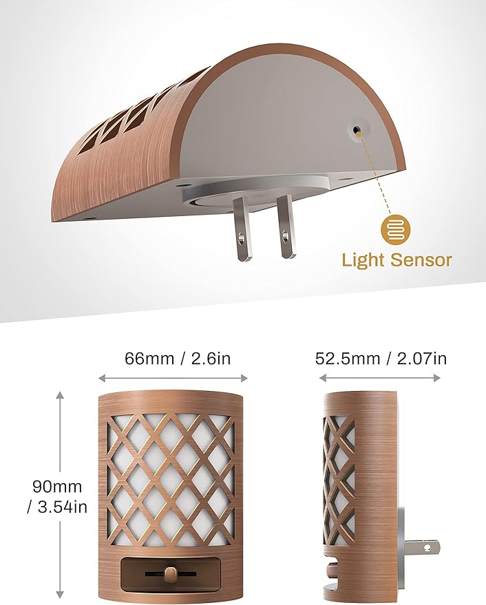 DORESshop Vintage LED Night Light Plug in, Dusk to Dawn Sensor, Dimmable Night Light, 1W (15W Equivalent), Adjustable Brightness from 0LM-60LM, Soft White 3000K for Bedroom, Hallway, Nursery, 4 Packs