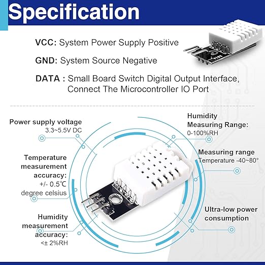 3 Set Digital Temperature and Humidity Sensor Modules, Compatible with DHT22/AM2302, 3.3V–5V Sensors for Arduino with Dupont Wires