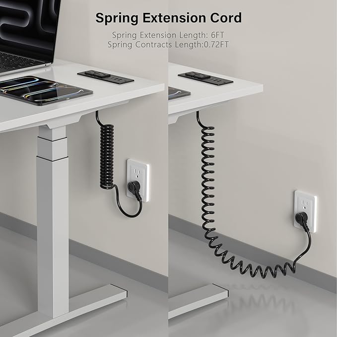 Recessed Power Strip USB C 65W Fast Charging Station,in Drawer Outlet,Furniture Flush Mount for Desktop,Workspace Essential Desk Outlet (Black, 6FT)