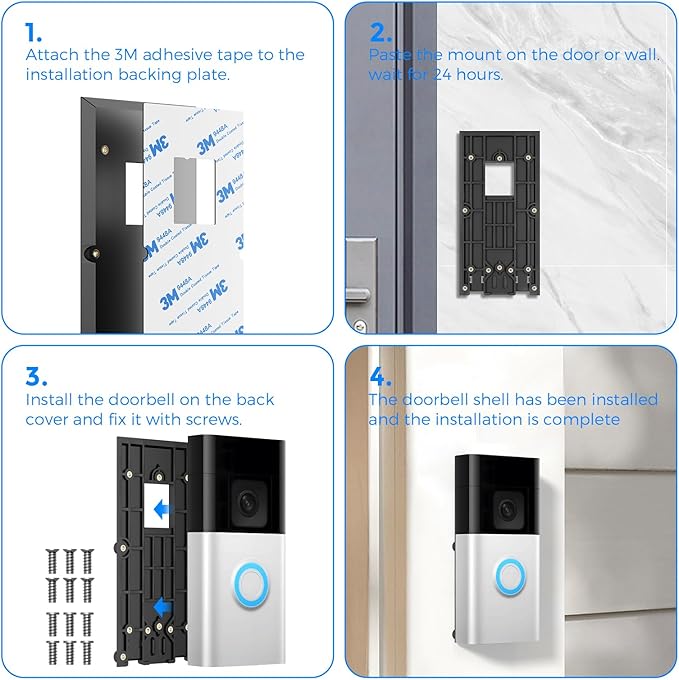 Baaletc No-Drill Ring Doorbell Mount - Adhesive Door Bracket Compatible with R-ing Video Doorbell 1/2/3/3 Plus/4/ (2020 Release) Wireless, Mounting Plate Holder Accessories for Houses