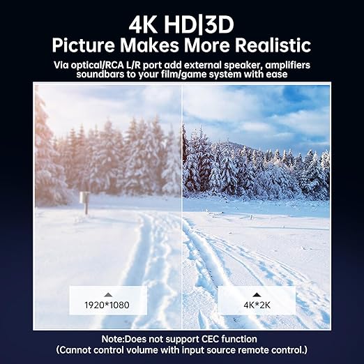 4K HDMI Audio Extractor Converter, HDMI Audio Video Splitter Adapter + Optical Toslink SPDIF Digital Audio + L/R Stereo Analog Compatible with Fire Stick Blu-Ray Player TV Box(1 Pack)
