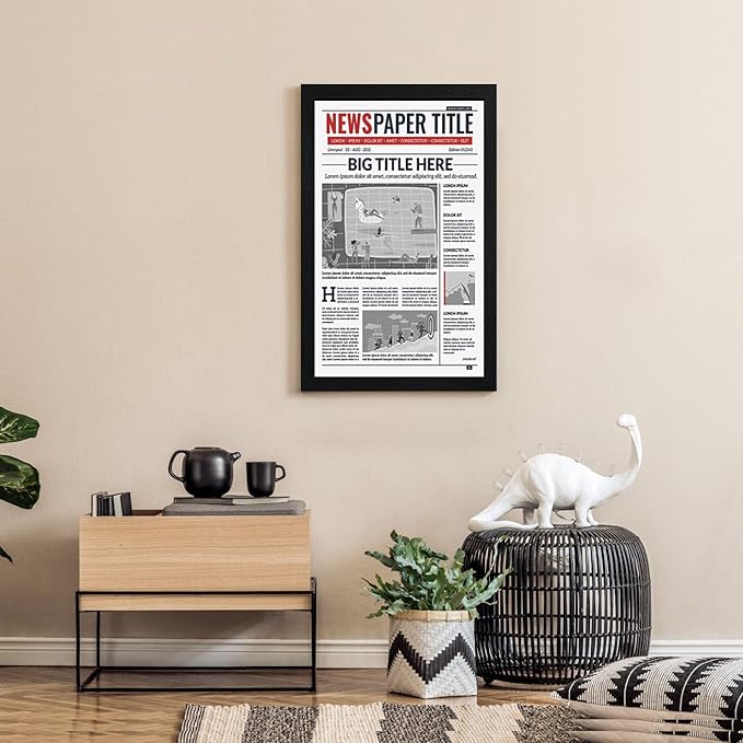 TKYGU 11x22 Picture Frame 5 Pack- Newspaper Frame for Assorted Media and News Articles-11x22 Wooden Frame with Plexiglass,Decorate Home and Office with Large Paintings -Fits Most Standard Newspapers