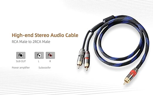 Diaianyfi Audiophile RCA to 2RCA Subwoofer Cable,1 RCA Male to 2 RCA Male Audio Cable RCA Y-Adapter,Oxygen-Free Copper,Nylon Braided Jacket (9.9fFT)