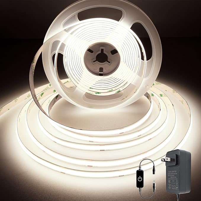 Pandery COB LED Strip Lights 5M,Touch Dimmable led Strips,16.4ft LED Tape Lights with CRI90+,4000K Natural White led Lights,1600LEDs,24V LED Rope Indoor for Bedroom,TV,Kitchen,Closet