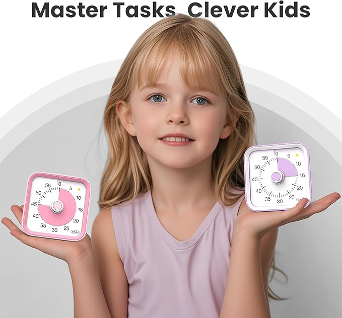 InfPokid Visual Timer for Kids with Pause Function, 60 Minute Countdown Timer for Kids Desk Study, Teaching, Kitchen Cooking, Office Meetings, Time Management for ADHD (Pink)