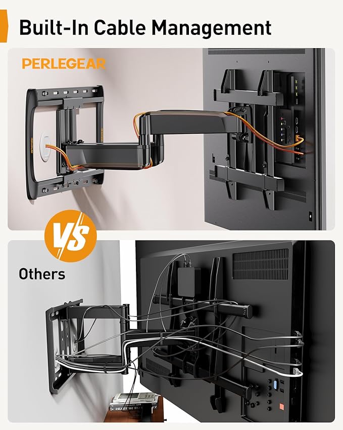 Perlegear Full Motion Sliding TV Wall Mount for 42-95 inch TVs up to 150 lbs with Cable Management, Fits 12″/16″/24″ Wood Studs, Swivel TV Mount Bracket, Tool-Free Tilt, Max VESA 600x400mm PGTVM41B