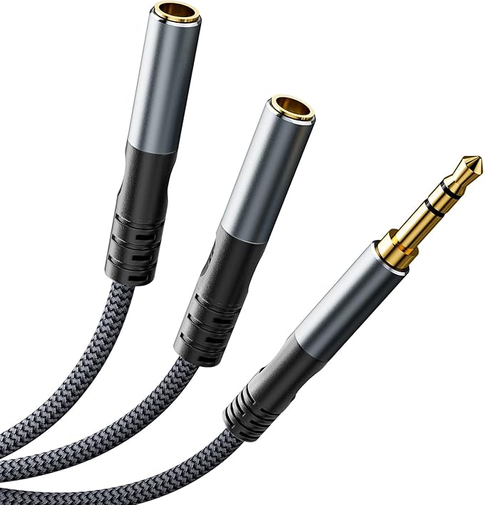 JOMLEY Headphone Splitter 3.3ft(1m), Audio Splitter 3.5mm 1 Male to 2 Female Adapter, Nylon-Braided 3.5mm Dual Headphone Jack Extension Cable for Headset, Smartphone, Tablet, Laptop