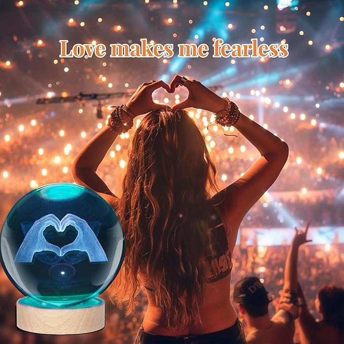 Kopesmsy 3D TayTay Gifts, Cute TS Girl Night Light, 3.15-inch Heart-Shaped Crystal Ball Night Light with 16 Color Changing, Bedroom Decorative Wood Base, Birthday Mother's Day Christmas Gift,