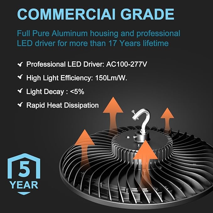 Smart 200W LED High Bay Light 30000LM 5000K UFO High Bay Lighting Motion Activated High Bay LED Lights AC100-277V for Warehouse Barn with Control- 8Pack
