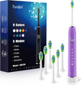 7AM2M Sonic Electric Toothbrush with 6 Brush Heads for Adults&Kids, One Charge for 120 Days, Wireless Fast Charge, 5 Modes, 40000VPM Powered Toothbrush, 2 Minutes Built in Smart Timer - Purple