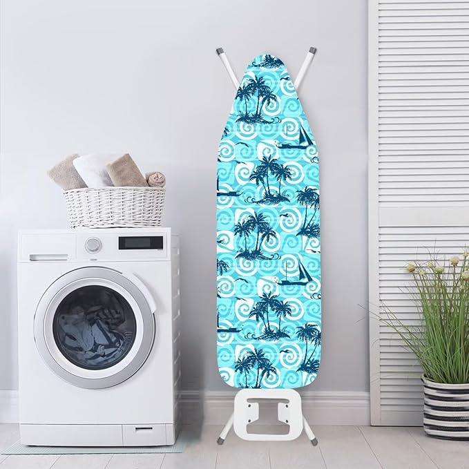 ZCFYGDX 15" x 50" Ironing Board Cover Scorch Resistant,Wear & Soil Resistant Covers, Easy Installation Elastic Edges 3 Fasteners,Lightweight & Breathable Coconut Tree Sailboat Print Size-L